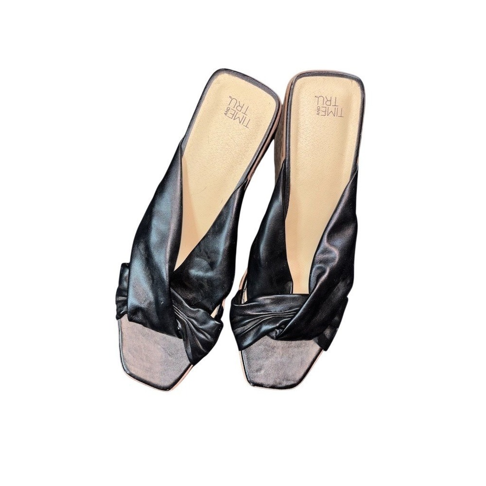 Time and Tru Wedge Slide Sandals Womens Size 9 Black Twist Strap Platform size 9